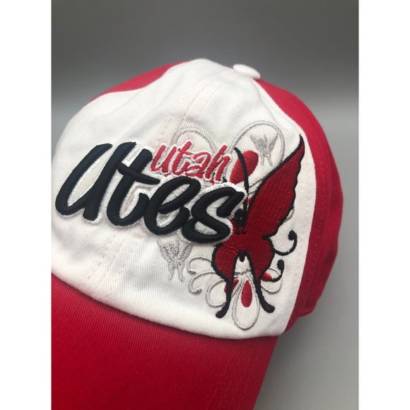 Captivating Headwear Utah Utes Hat Cap Youth Red Butterfly Embroidered Kids - Picture 2 of 10